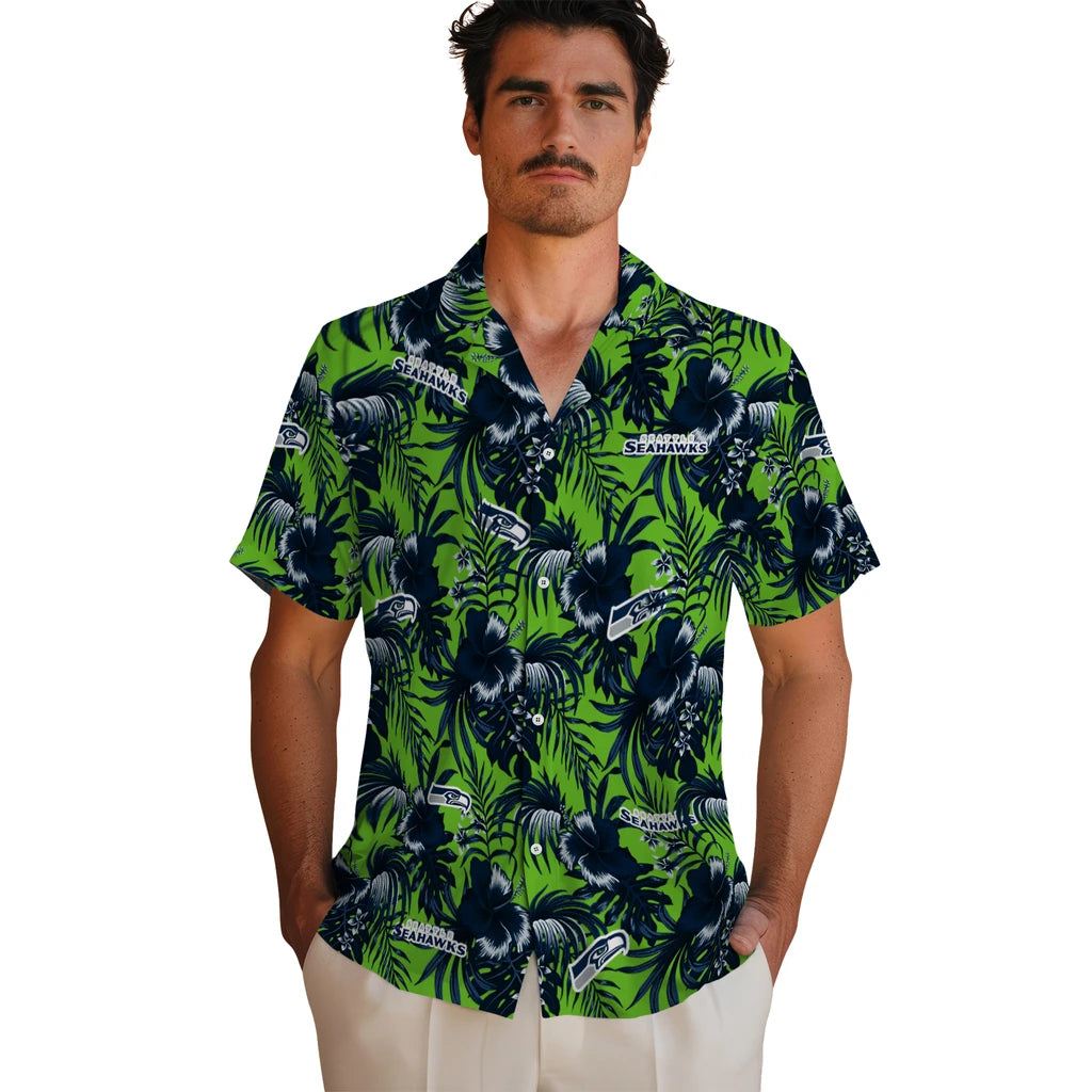 Seattle Seahawks Hawaiian Shirt - Hibiscus Exotic | Hula Hawaiian Shirts