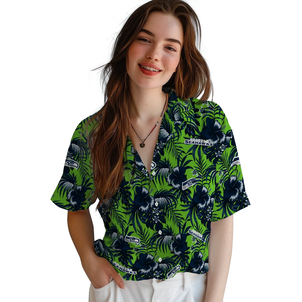 Seattle Seahawks Hawaiian Shirt - Hibiscus Exotic | Hula Hawaiian Shirts