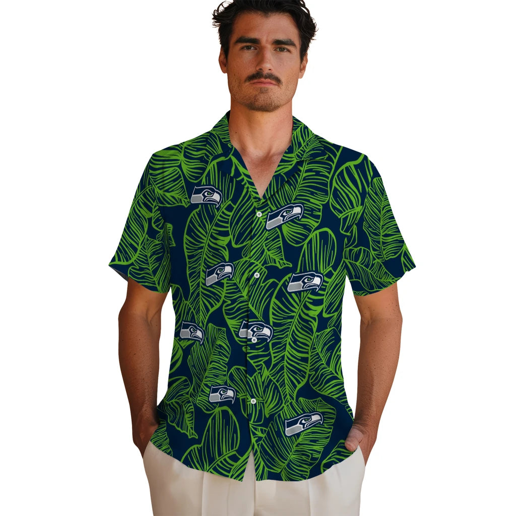 Seattle Seahawks Hawaiian Shirt - Leaf Outline | Hula Hawaiian Shirts
