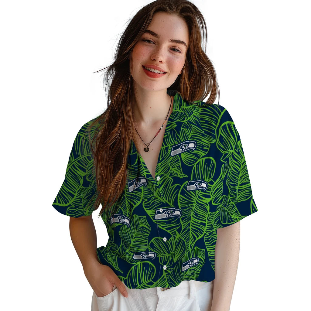 Seattle Seahawks Hawaiian Shirt - Leaf Outline | Hula Hawaiian Shirts