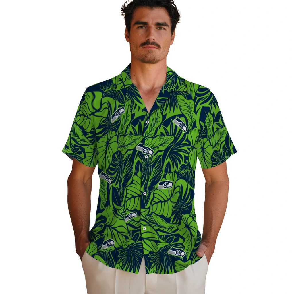 Seattle Seahawks Hawaiian Shirt - Monstera Layer | Hula Hawaiian Shirts