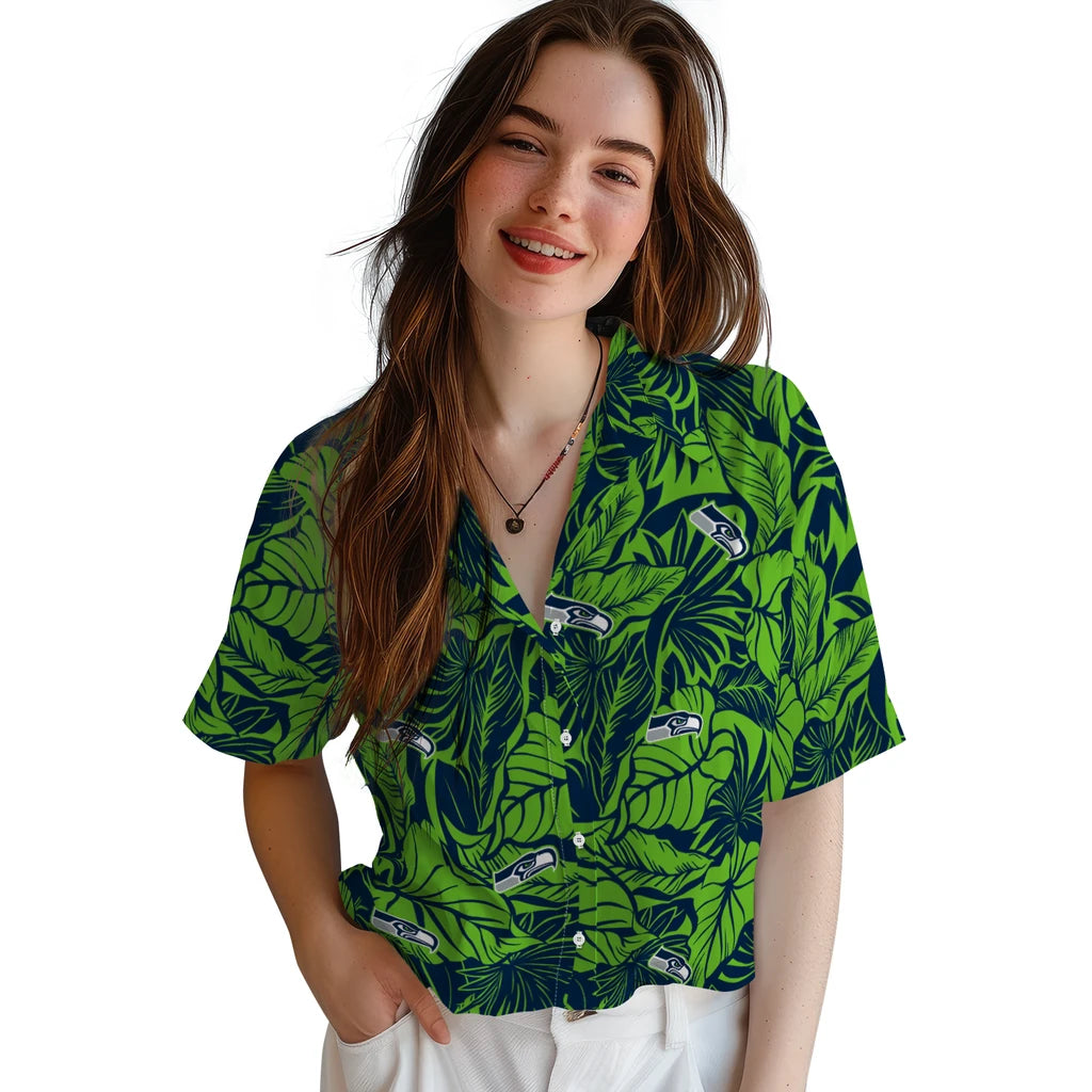 Seattle Seahawks Hawaiian Shirt - Monstera Layer | Hula Hawaiian Shirts
