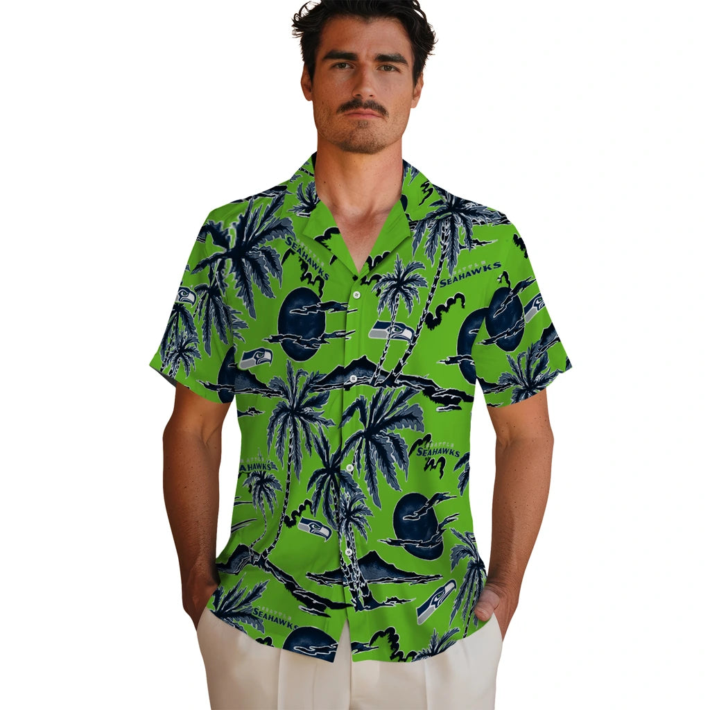 Seattle Seahawks Hawaiian Shirt - Palm Sunset | Hula Hawaiian Shirts