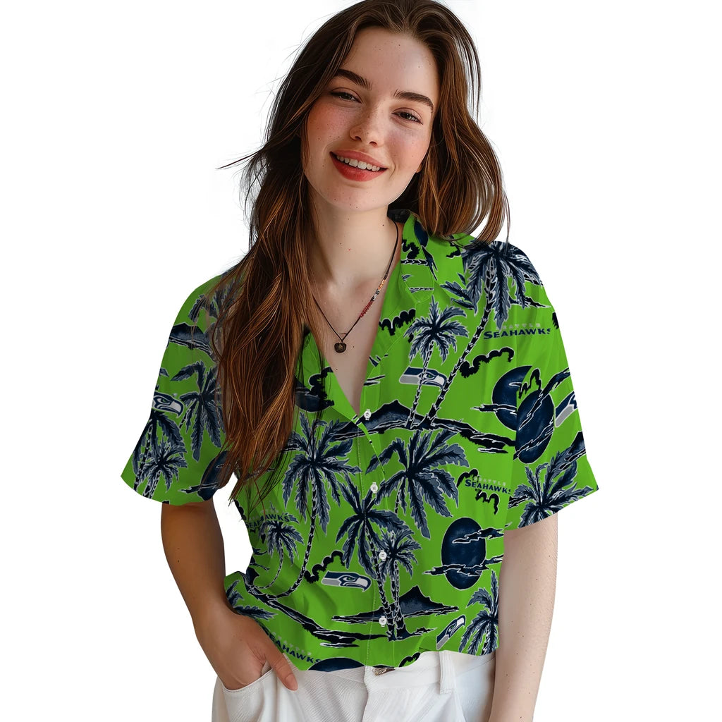Seattle Seahawks Hawaiian Shirt - Palm Sunset | Hula Hawaiian Shirts