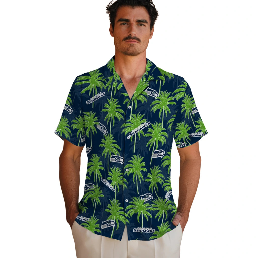Seattle Seahawks Hawaiian Shirt - Palm Tree Motif | Hula Hawaiian Shirts