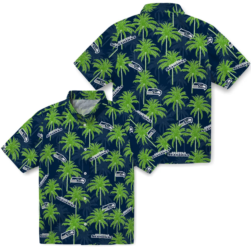 Seattle Seahawks Hawaiian Shirt - Palm Tree Motif | Hula Hawaiian Shirts