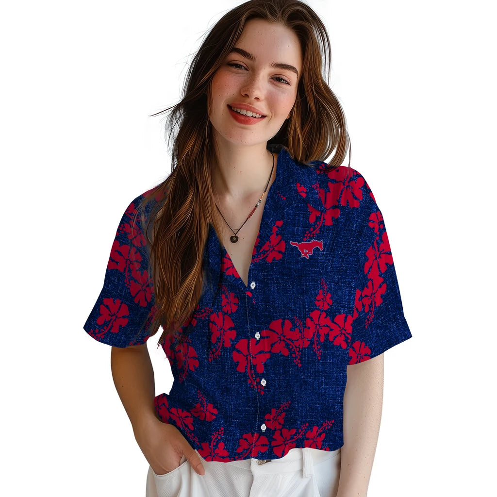SMU Mustangs Hawaiian Shirt - 50th State Flower | Hula Hawaiian Shirts