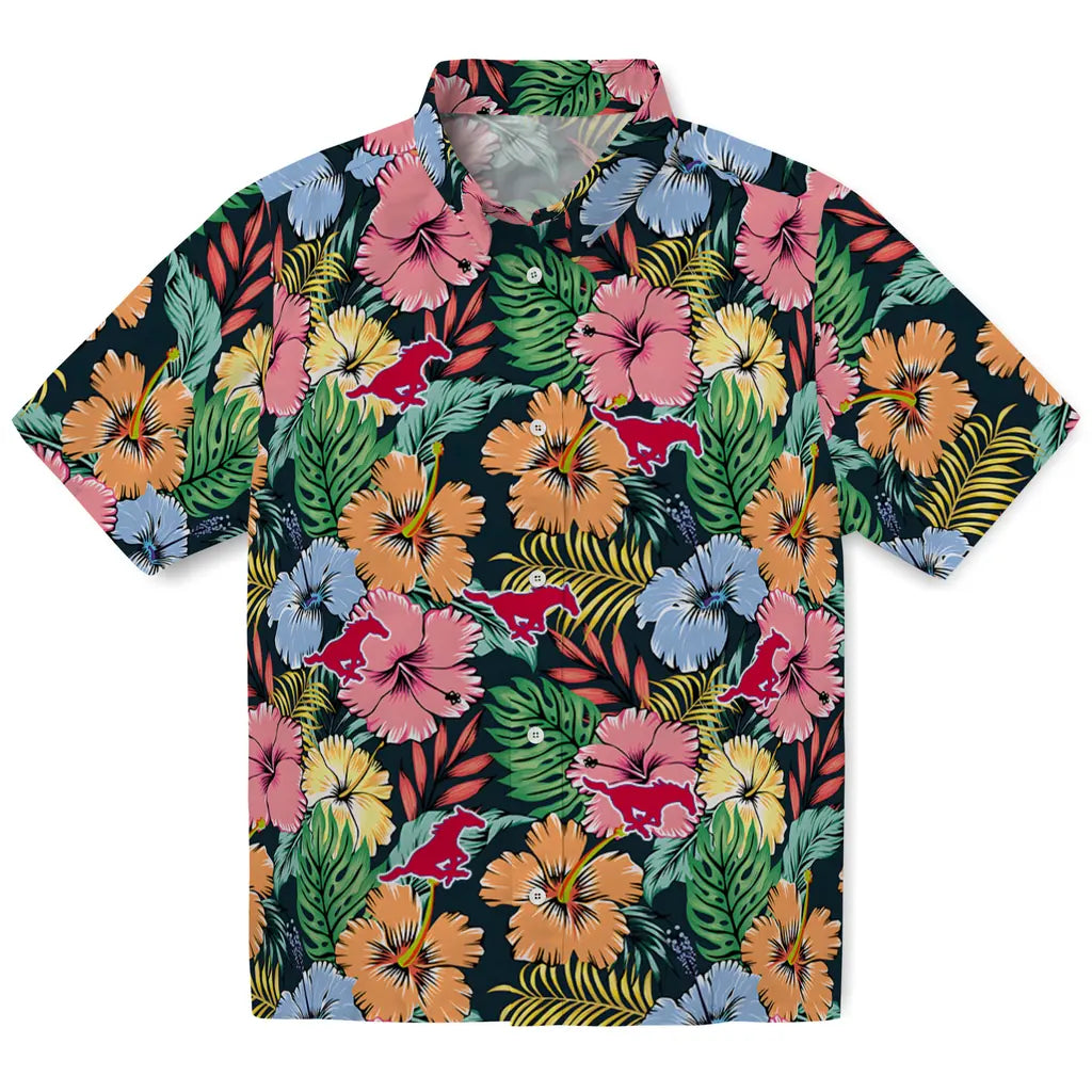 SMU Mustangs Hawaiian Shirt - Brilliant Hibiscus Garden | Hula Hawaiian Shirts