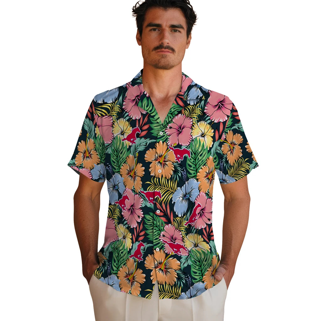SMU Mustangs Hawaiian Shirt - Brilliant Hibiscus Garden | Hula Hawaiian Shirts