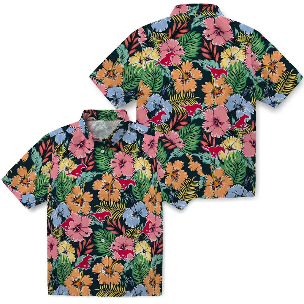 SMU Mustangs Hawaiian Shirt - Brilliant Hibiscus Garden | Hula Hawaiian Shirts