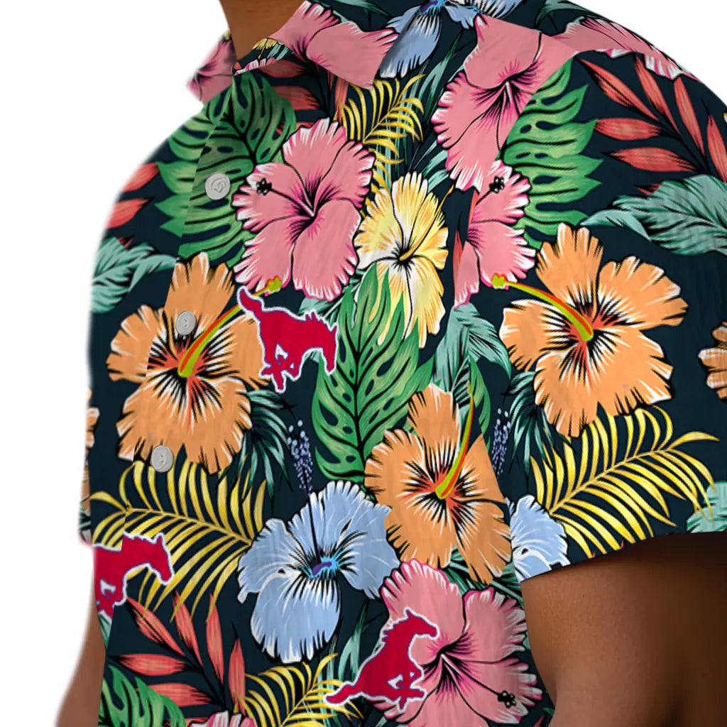 SMU Mustangs Hawaiian Shirt - Brilliant Hibiscus Garden | Hula Hawaiian Shirts
