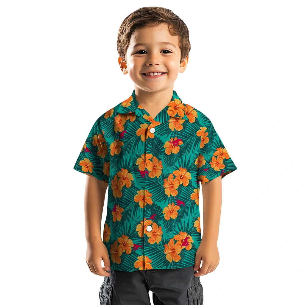 SMU Mustangs Hawaiian Shirt - Hibiscus and Palm Leaves | Hula Hawaiian Shirts