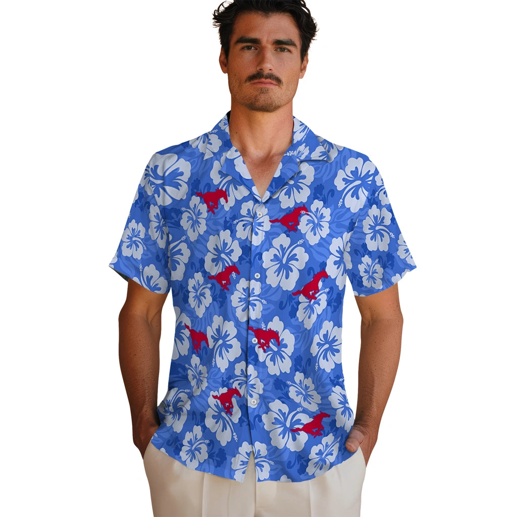 SMU Mustangs Hawaiian Shirt - Hibiscus Cluster | Hula Hawaiian Shirts
