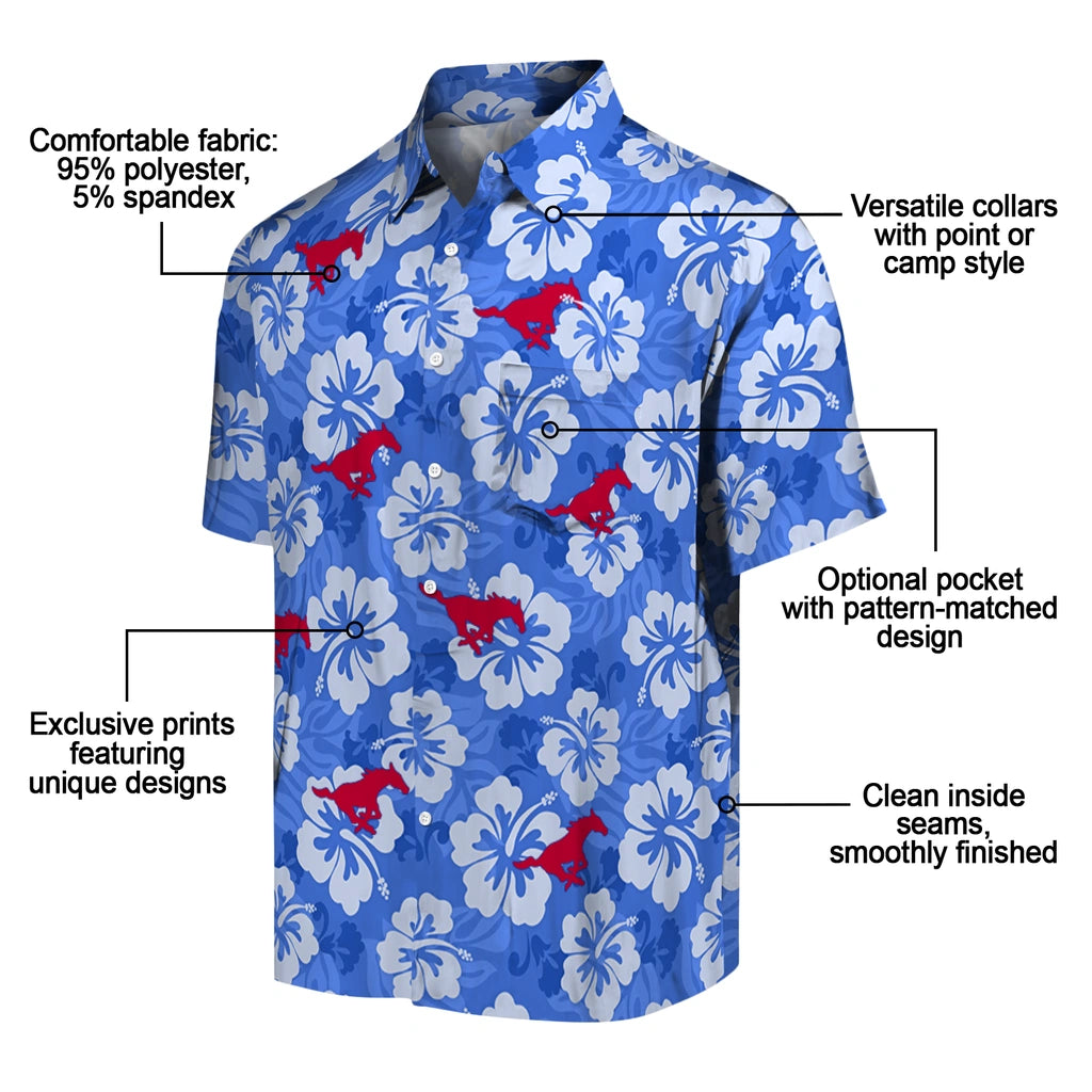 SMU Mustangs Hawaiian Shirt - Hibiscus Cluster | Hula Hawaiian Shirts