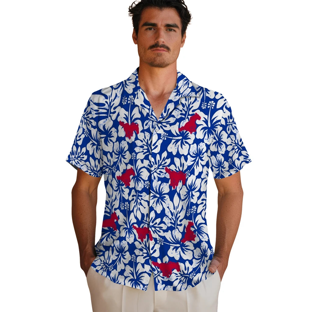 SMU Mustangs Hawaiian Shirt - Hibiscus Motif | Hula Hawaiian Shirts