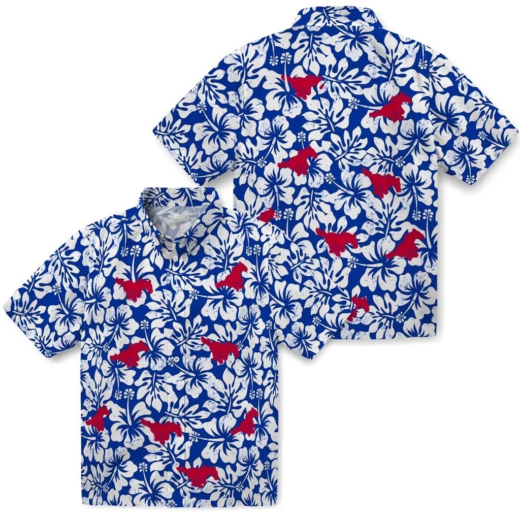 SMU Mustangs Hawaiian Shirt - Hibiscus Motif | Hula Hawaiian Shirts