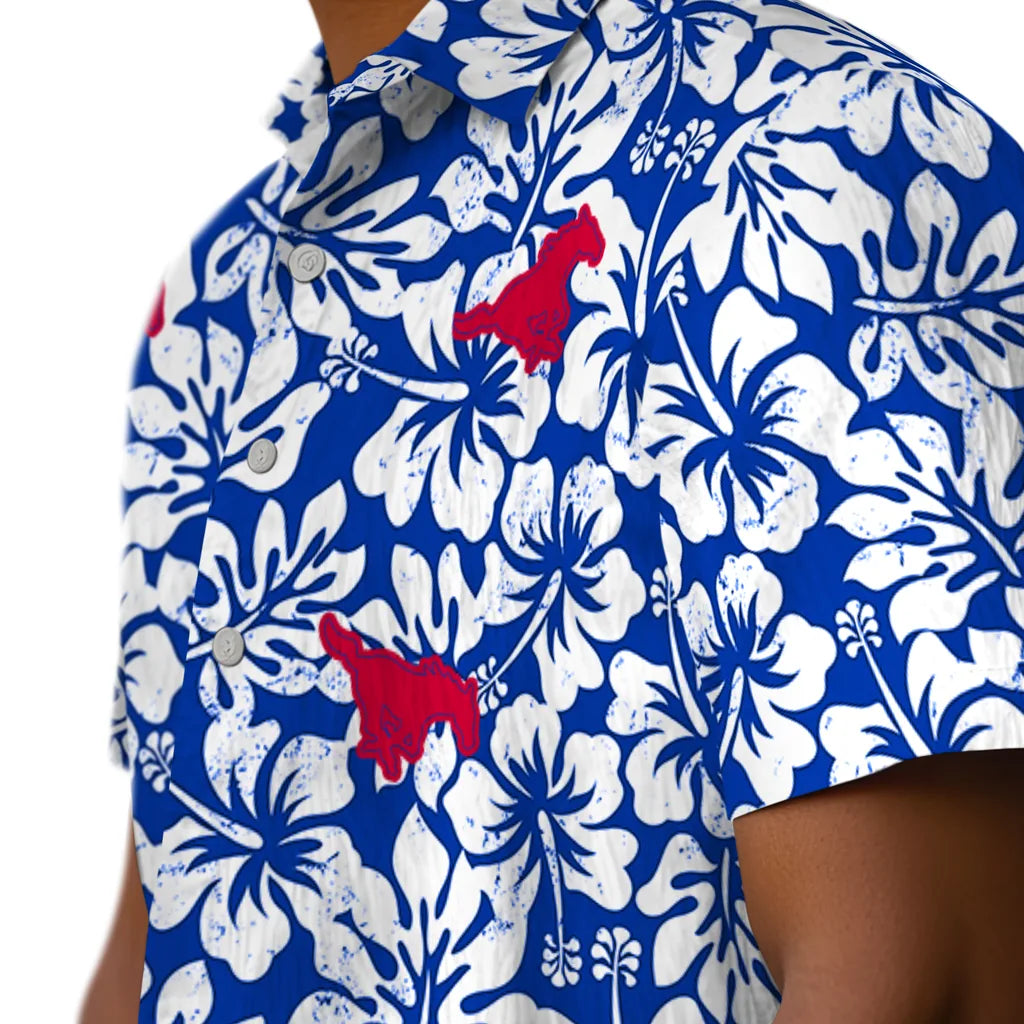 SMU Mustangs Hawaiian Shirt - Hibiscus Motif | Hula Hawaiian Shirts