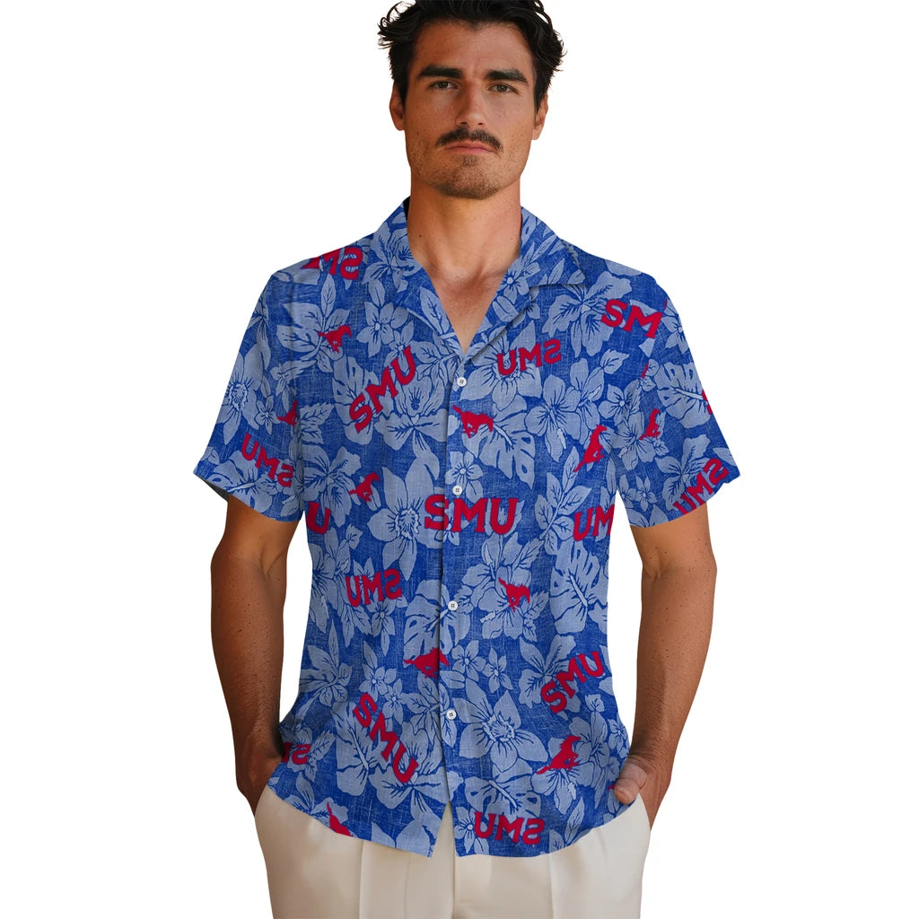 SMU Mustangs Hawaiian Shirt - Hibiscus Oasis | Hula Hawaiian Shirts