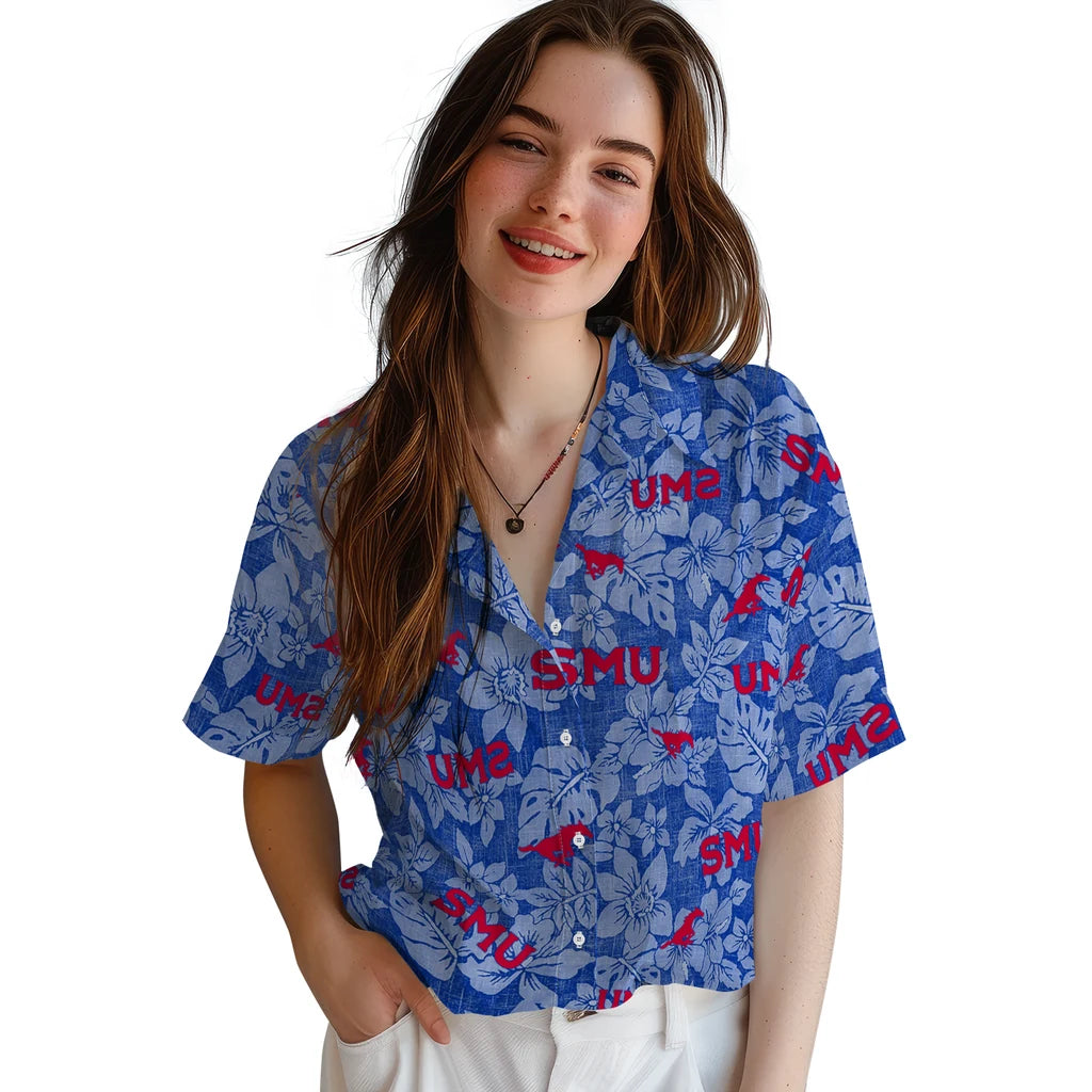 SMU Mustangs Hawaiian Shirt - Hibiscus Oasis | Hula Hawaiian Shirts