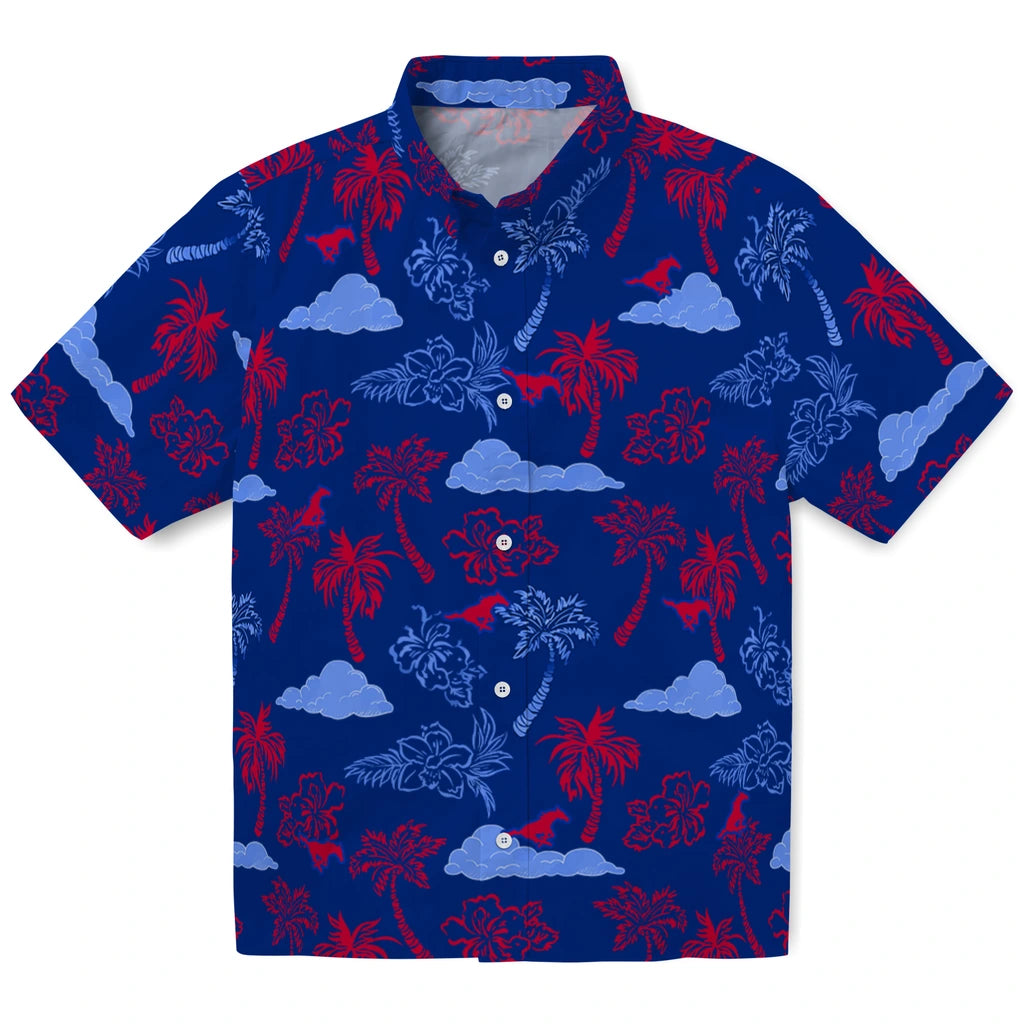 SMU Mustangs Hawaiian Shirt - Palm And Clouds | Hula Hawaiian Shirts