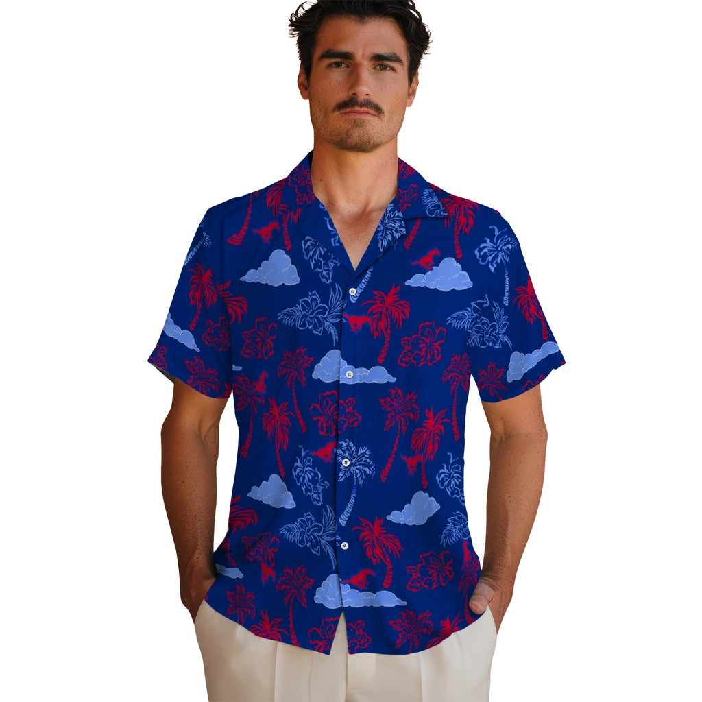 SMU Mustangs Hawaiian Shirt - Palm And Clouds | Hula Hawaiian Shirts