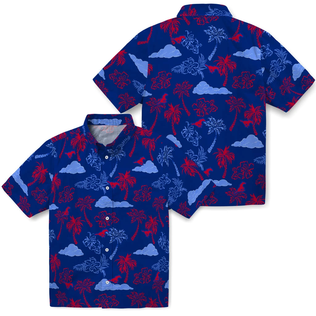 SMU Mustangs Hawaiian Shirt - Palm And Clouds | Hula Hawaiian Shirts