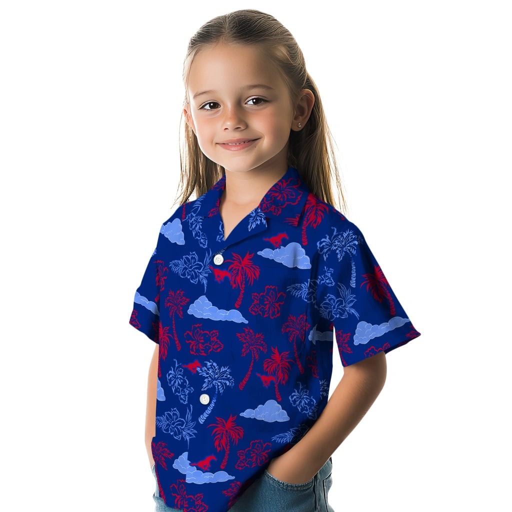 SMU Mustangs Hawaiian Shirt - Palm And Clouds | Hula Hawaiian Shirts