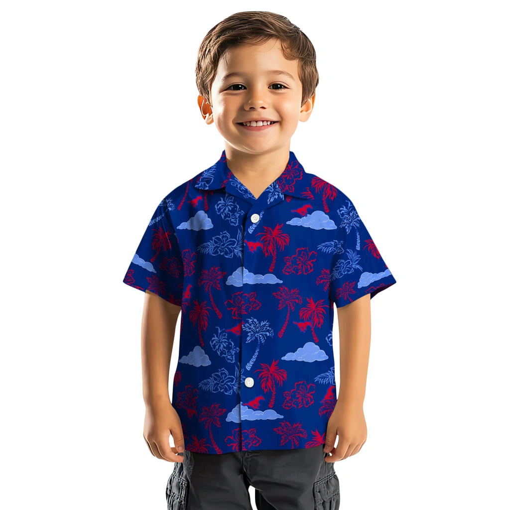 SMU Mustangs Hawaiian Shirt - Palm And Clouds | Hula Hawaiian Shirts