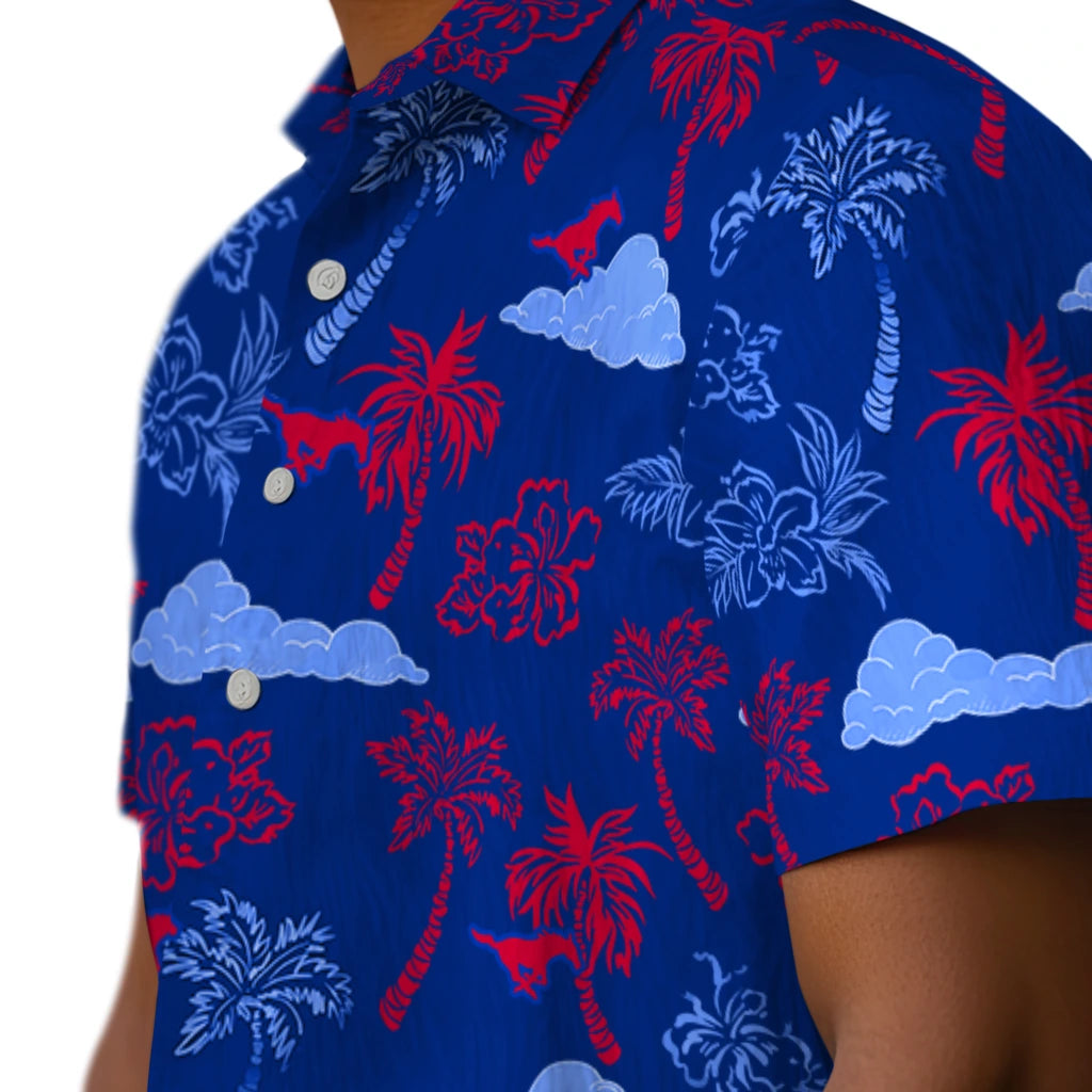 SMU Mustangs Hawaiian Shirt - Palm And Clouds | Hula Hawaiian Shirts
