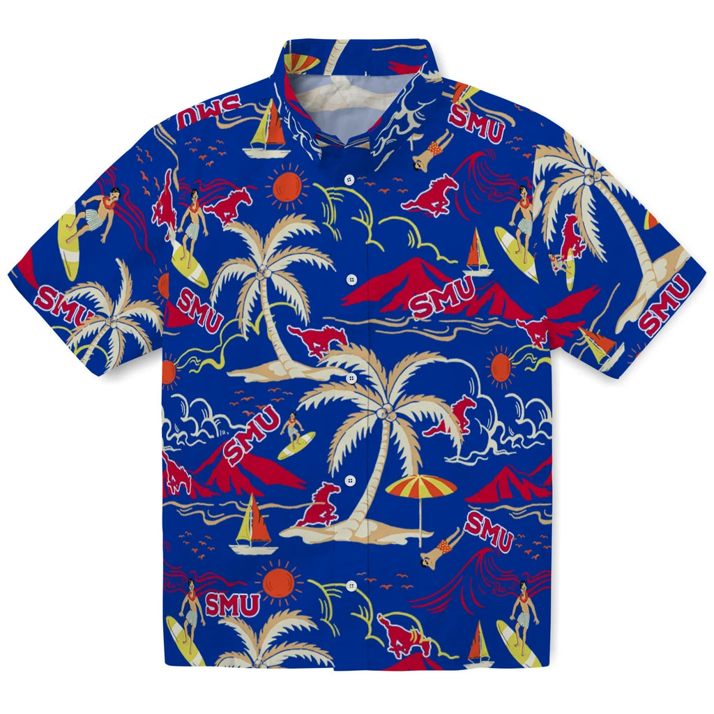 SMU Mustangs Hawaiian Shirt - Palm Tree Island | Hula Hawaiian Shirts