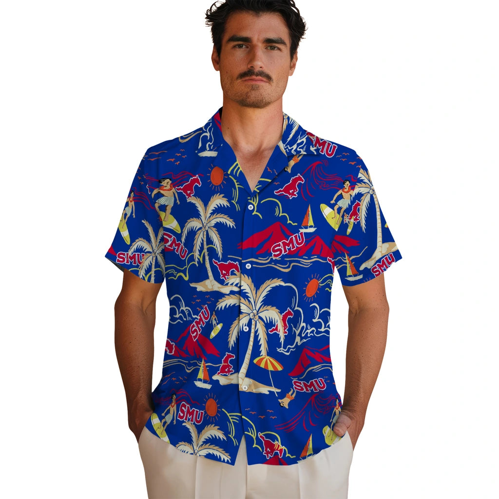SMU Mustangs Hawaiian Shirt - Palm Tree Island | Hula Hawaiian Shirts
