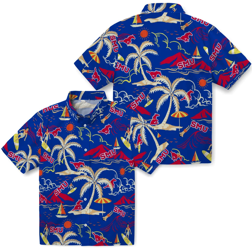 SMU Mustangs Hawaiian Shirt - Palm Tree Island | Hula Hawaiian Shirts