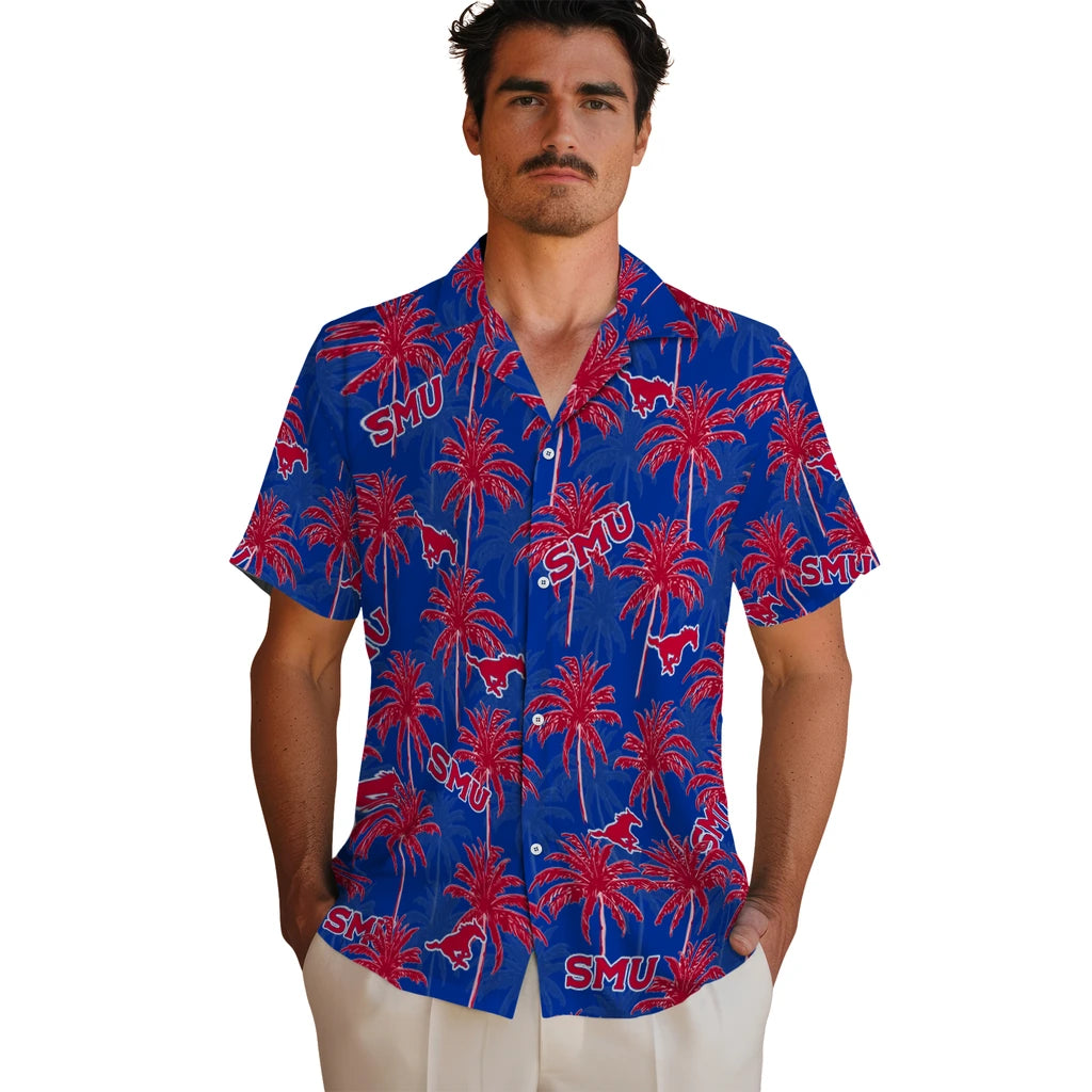 SMU Mustangs Hawaiian Shirt - Palm Tree Motif | Hula Hawaiian Shirts