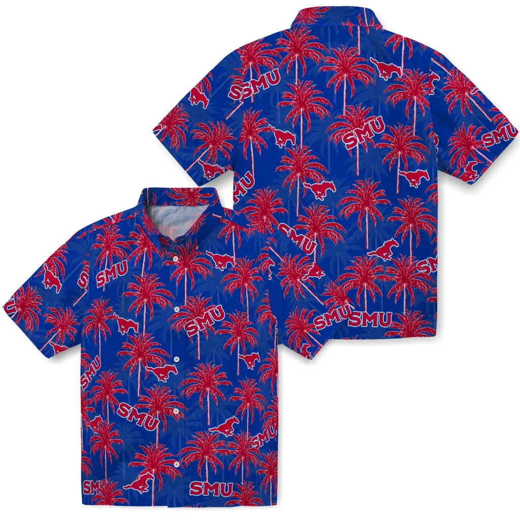 SMU Mustangs Hawaiian Shirt - Palm Tree Motif | Hula Hawaiian Shirts