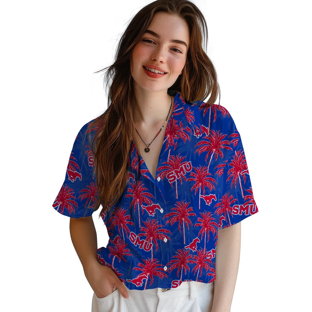 SMU Mustangs Hawaiian Shirt - Palm Tree Motif | Hula Hawaiian Shirts