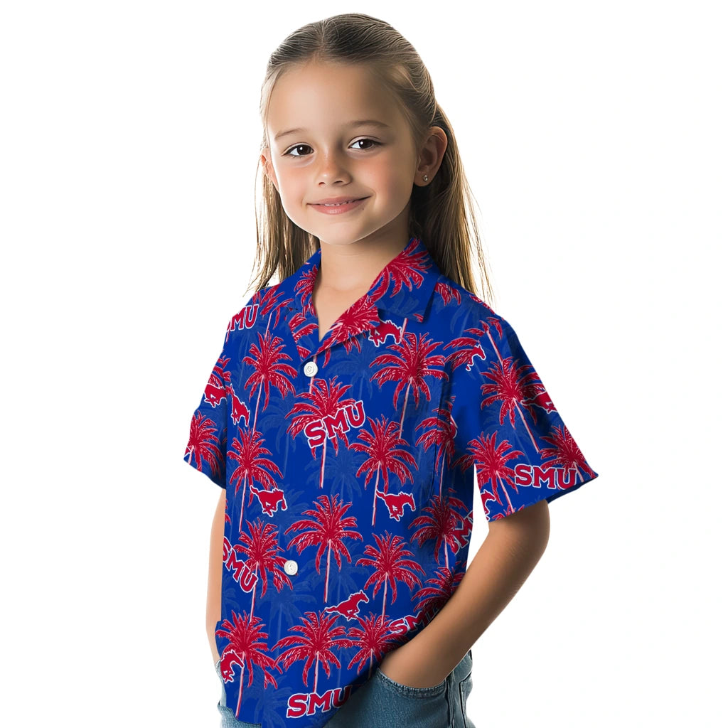 SMU Mustangs Hawaiian Shirt - Palm Tree Motif | Hula Hawaiian Shirts