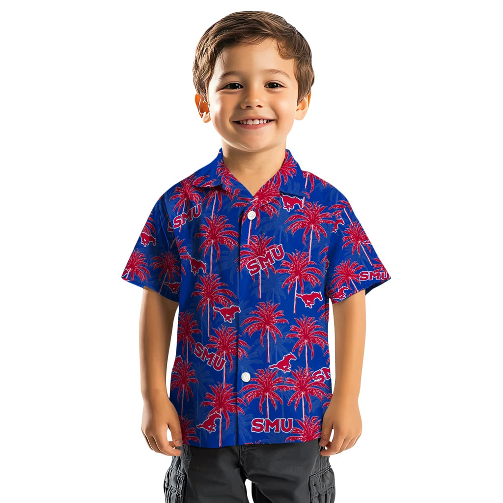 SMU Mustangs Hawaiian Shirt - Palm Tree Motif | Hula Hawaiian Shirts
