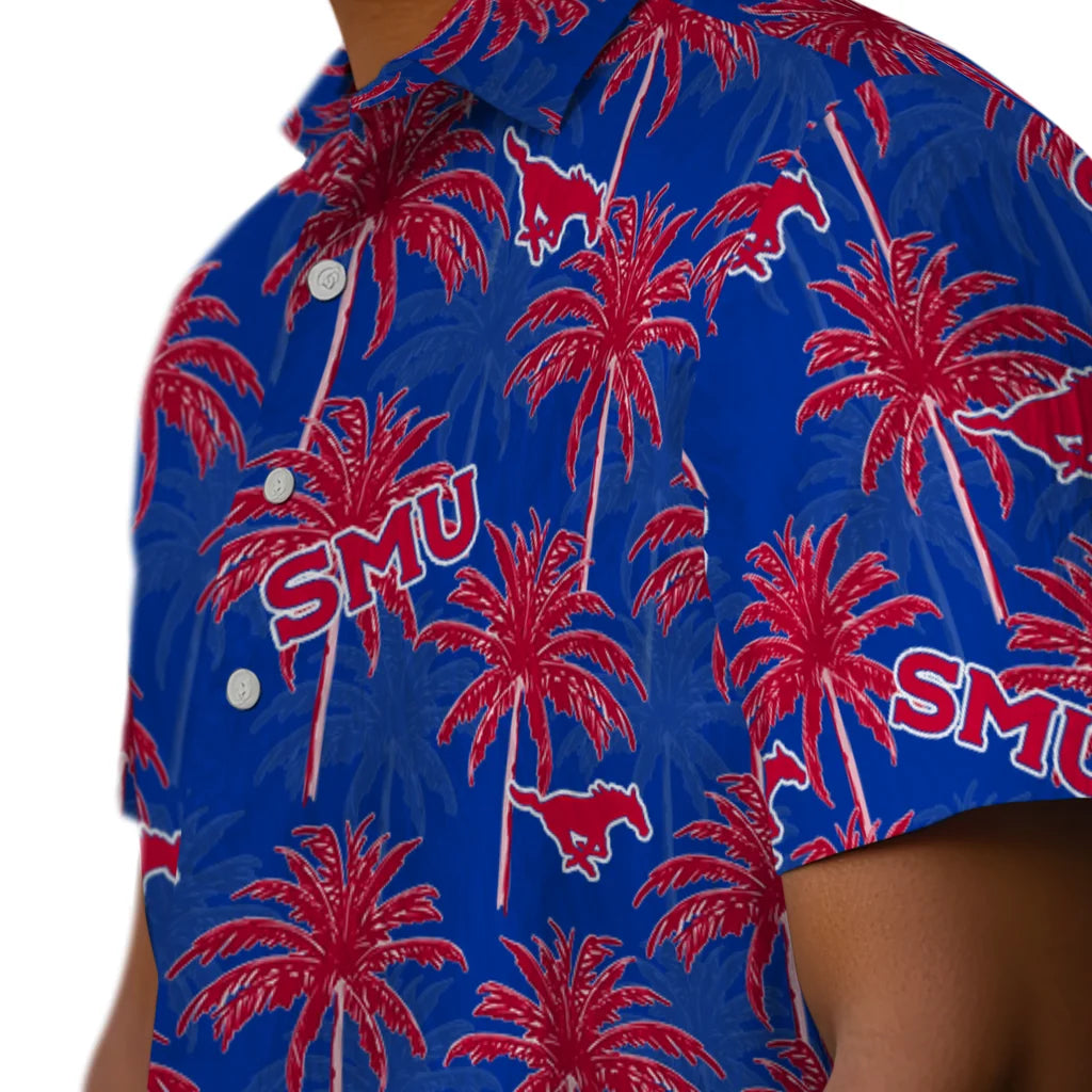 SMU Mustangs Hawaiian Shirt - Palm Tree Motif | Hula Hawaiian Shirts