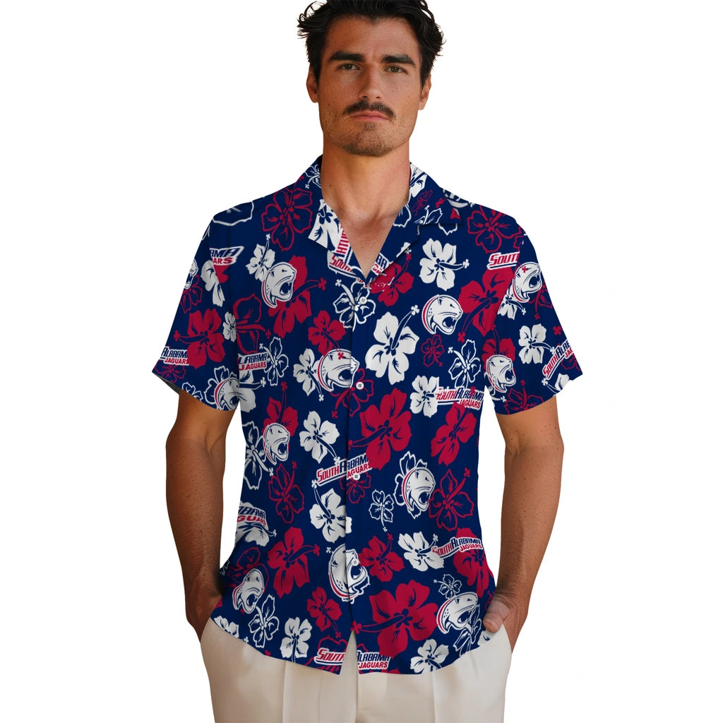 South Alabama Jaguars Hawaiian Shirt - Hibiscus Flower Design | Hula Hawaiian Shirts