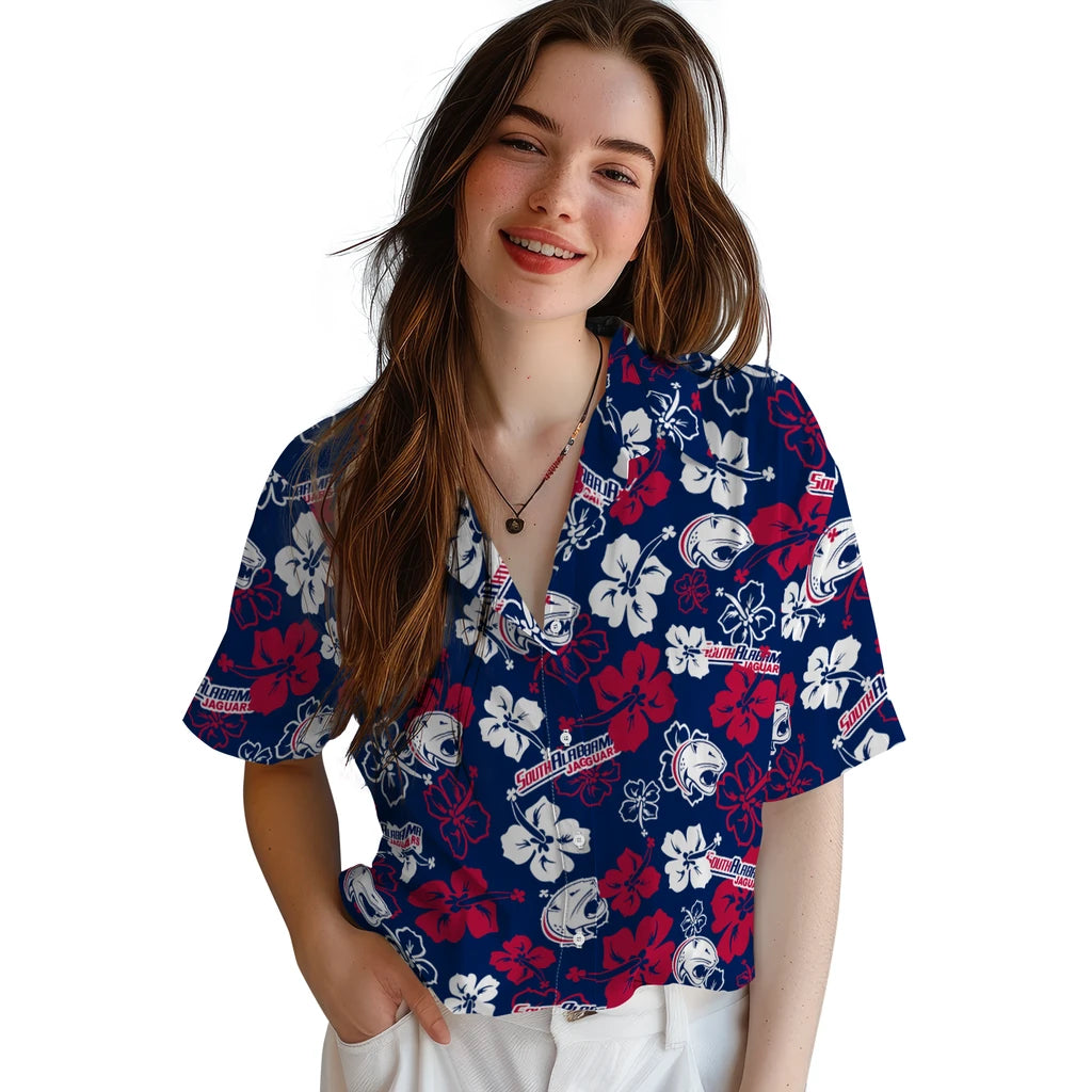 South Alabama Jaguars Hawaiian Shirt - Hibiscus Flower Design | Hula Hawaiian Shirts
