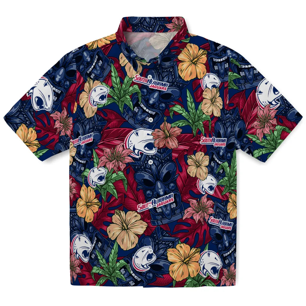 South Alabama Jaguars Hawaiian Shirt - Hibiscus Tiki Jungle | Hula Hawaiian Shirts