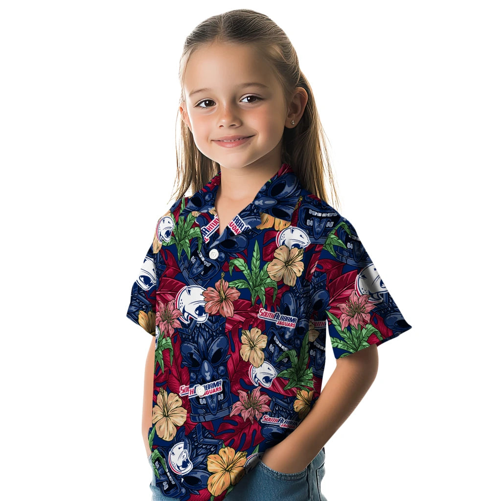South Alabama Jaguars Hawaiian Shirt - Hibiscus Tiki Jungle | Hula Hawaiian Shirts