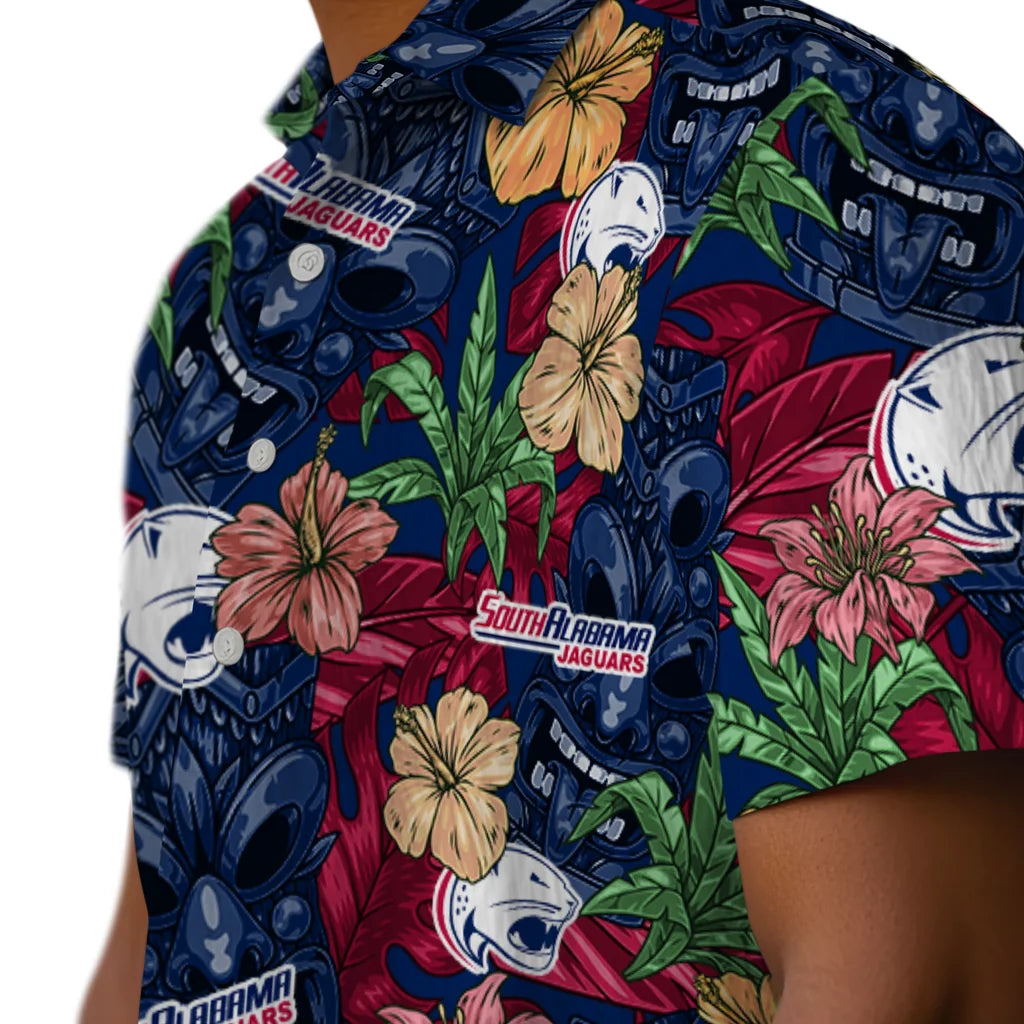 South Alabama Jaguars Hawaiian Shirt - Hibiscus Tiki Jungle | Hula Hawaiian Shirts