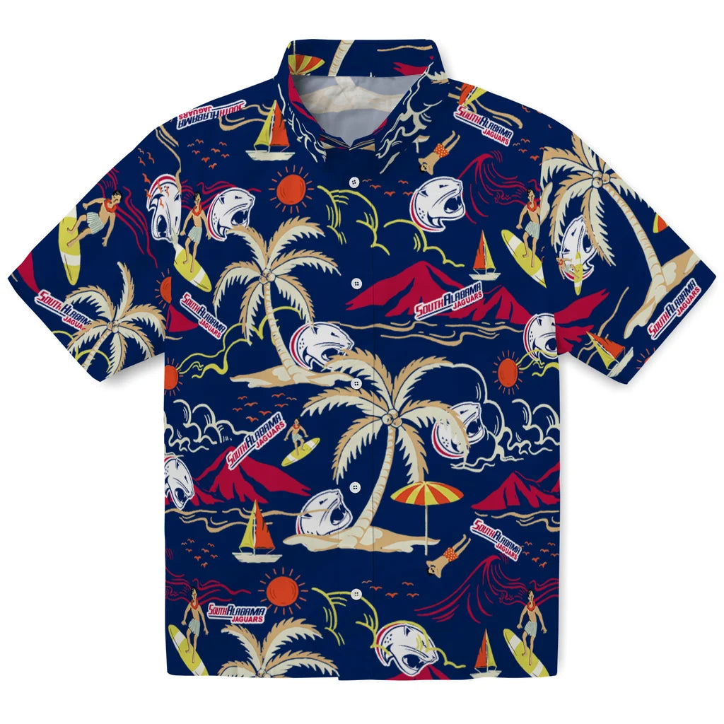 South Alabama Jaguars Hawaiian Shirt - Palm Tree Island | Hula Hawaiian Shirts
