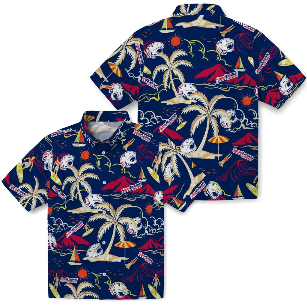 South Alabama Jaguars Hawaiian Shirt - Palm Tree Island | Hula Hawaiian Shirts