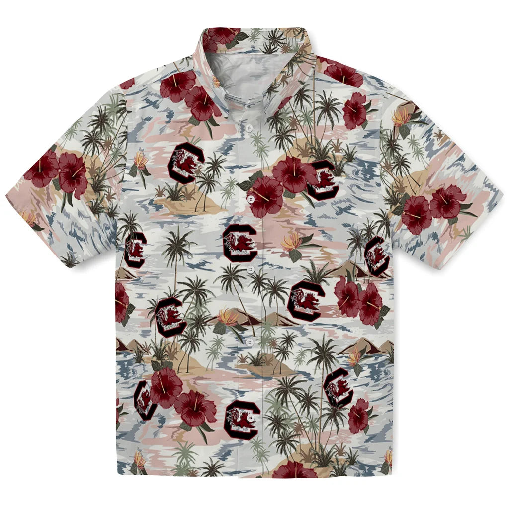 South Carolina Gamecocks Hawaiian Shirt - Hibiscus Seaside | Hula Hawaiian Shirts