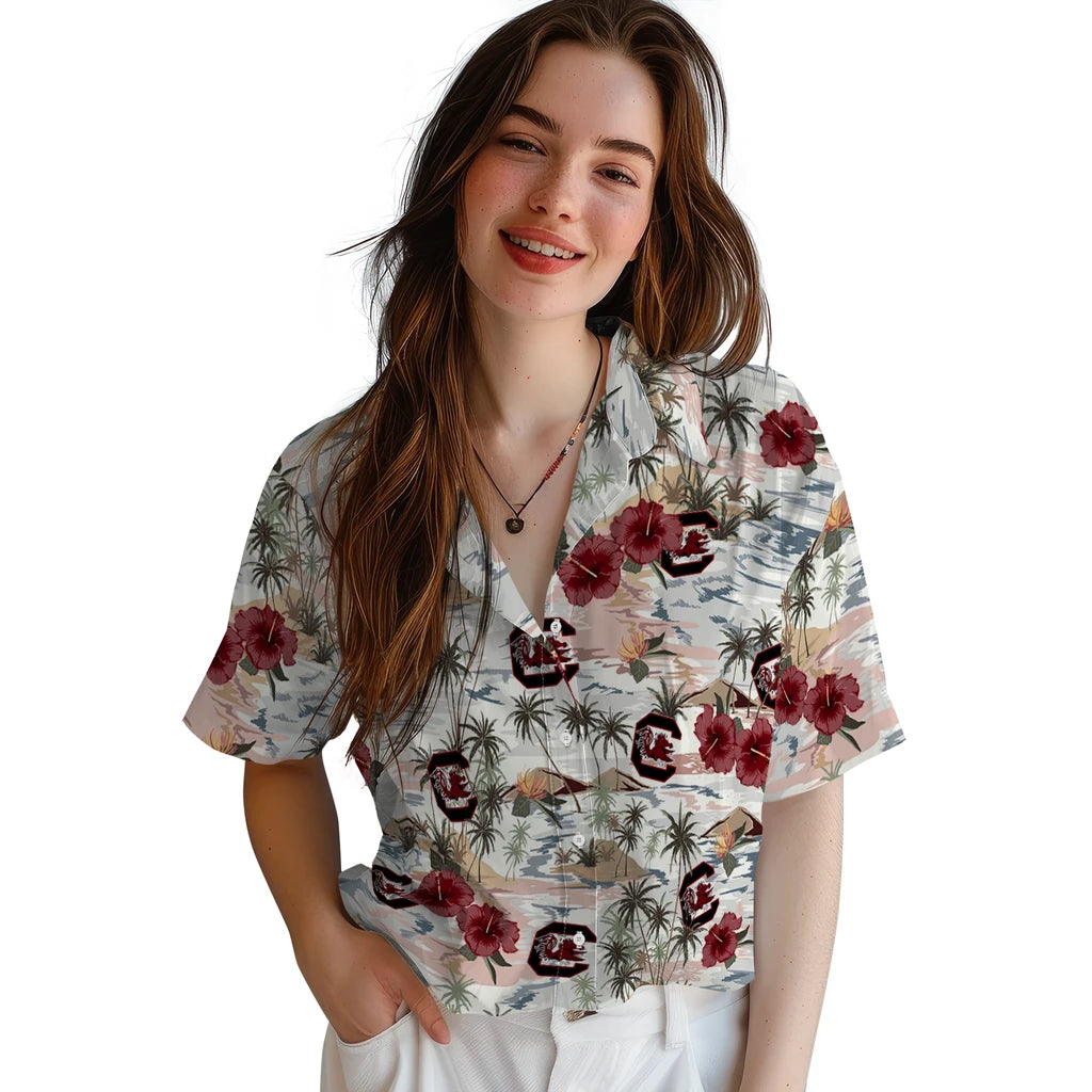 South Carolina Gamecocks Hawaiian Shirt - Hibiscus Seaside | Hula Hawaiian Shirts