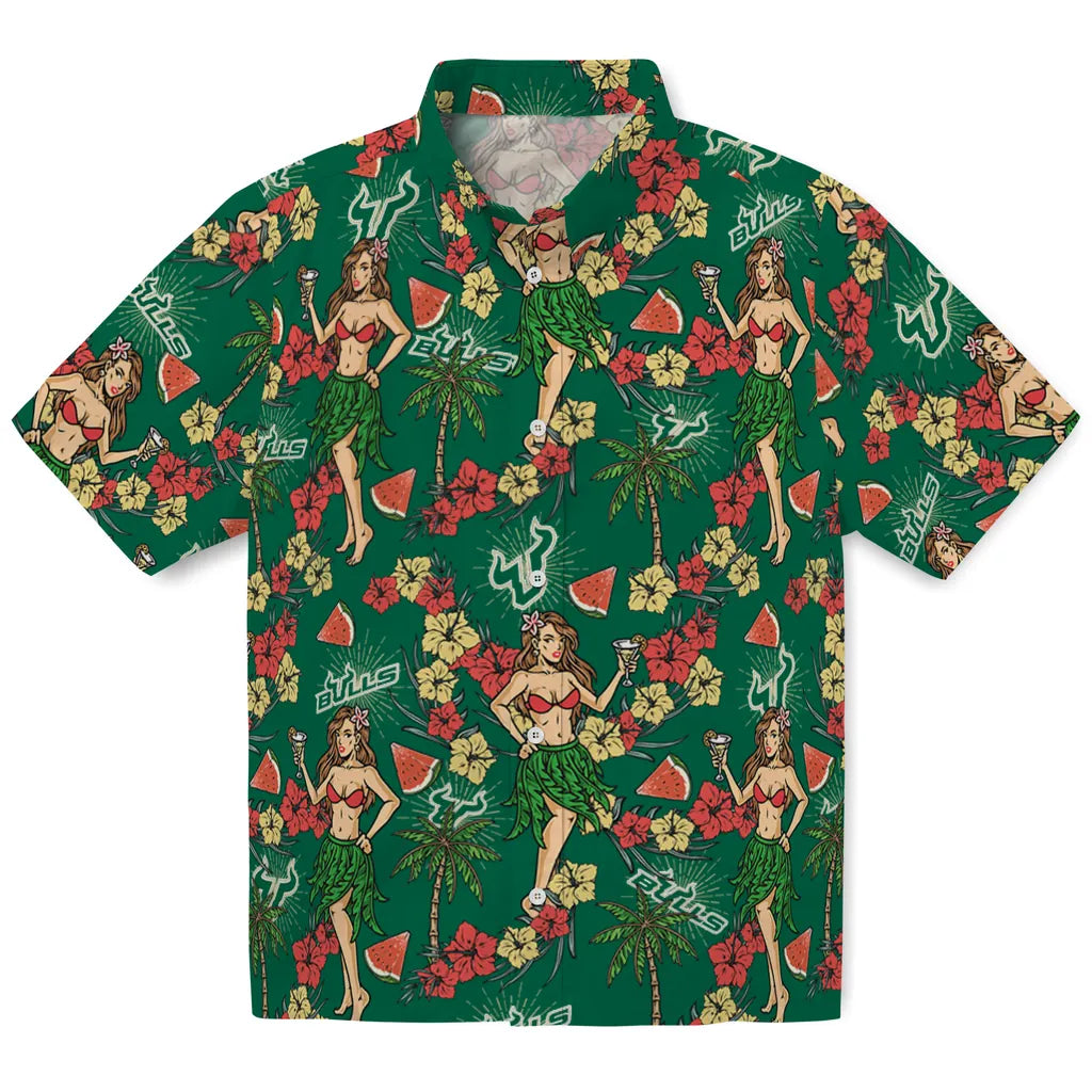 South Florida Bulls Hawaiian Shirt - Hawaiian Girls Design | Hula Hawaiian Shirts