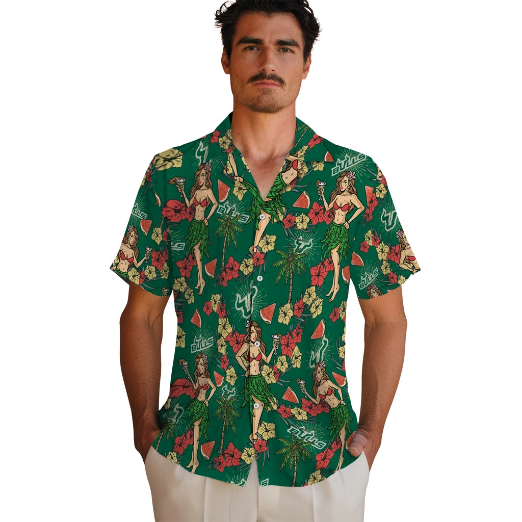 South Florida Bulls Hawaiian Shirt - Hawaiian Girls Design | Hula Hawaiian Shirts