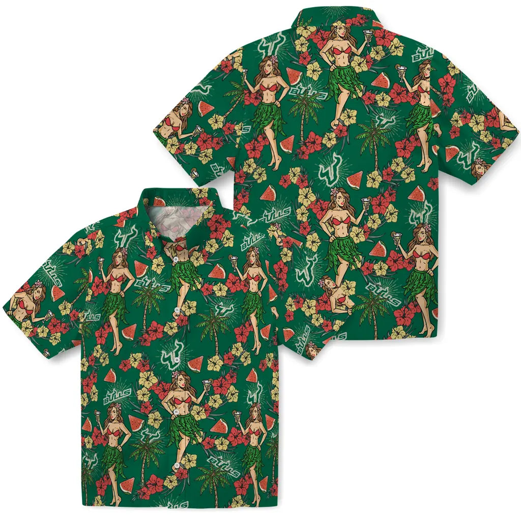 South Florida Bulls Hawaiian Shirt - Hawaiian Girls Design | Hula Hawaiian Shirts